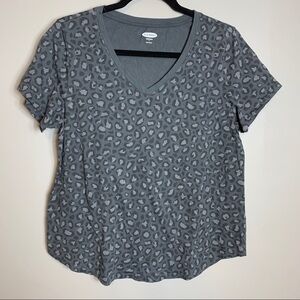 Old Navy Gray Leopard Vneck Tshirt Size Large Top Basic Tee Short Sleeve